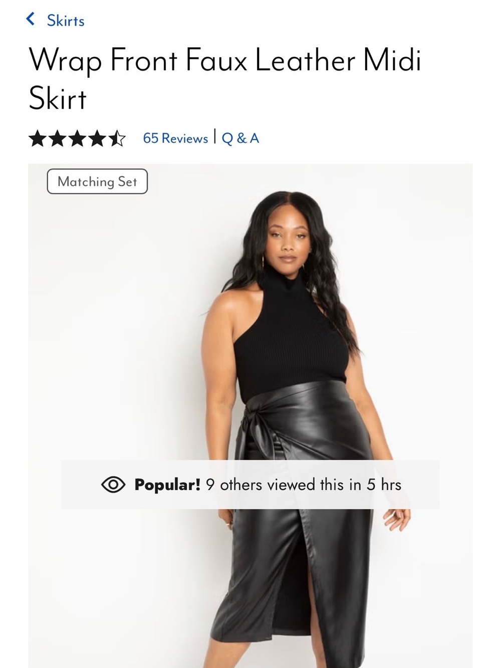 Faux Leather Wrap Midi Skirt - Black - Picture 3 of 3